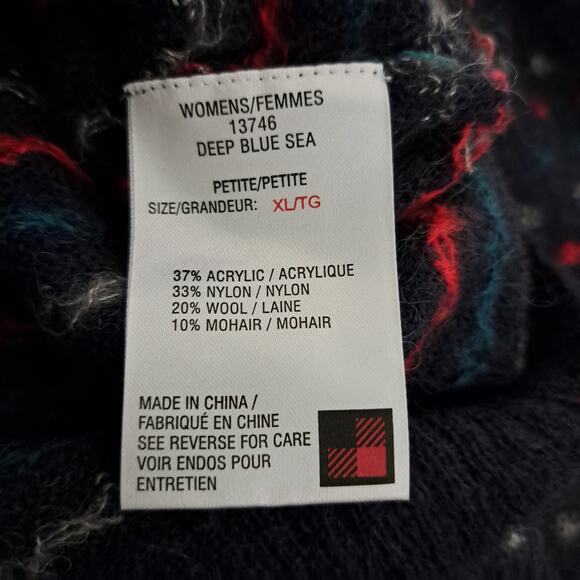 Woolrich Women XL Petite Navy Fair Isle Stripped Wool Blend Sweater - Picture 4 of 5